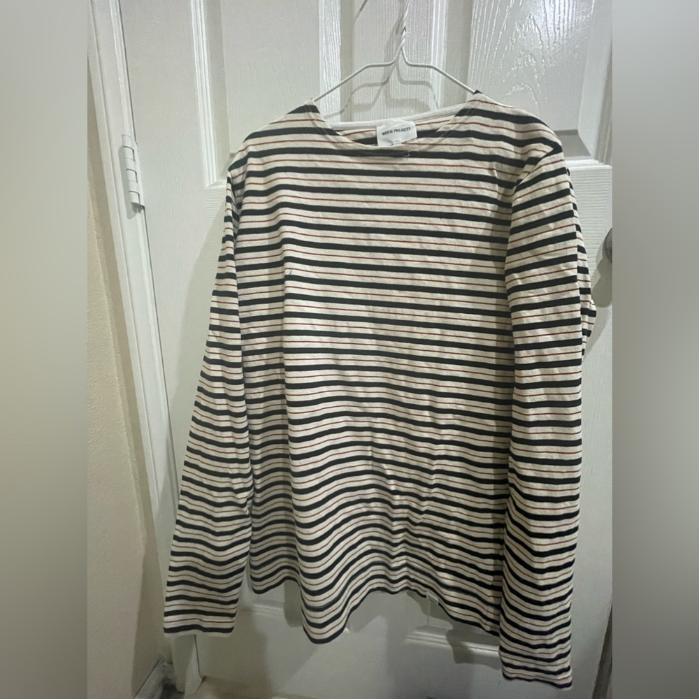 Norse projects striped long sleeve shirt, large